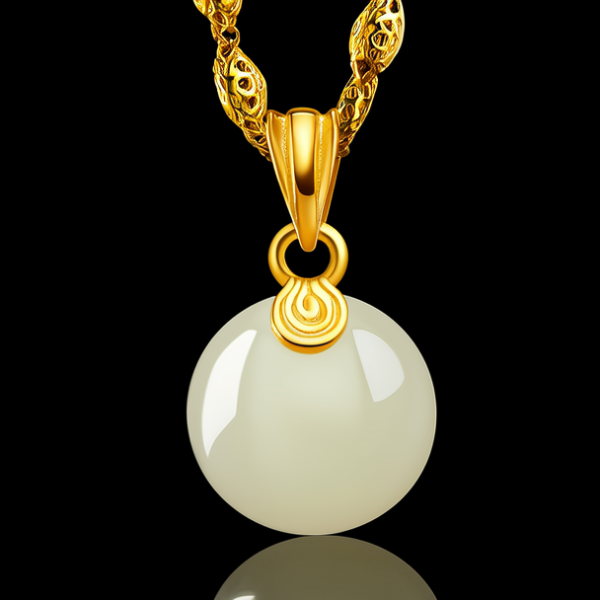 黄金项链挂玉吊坠图片